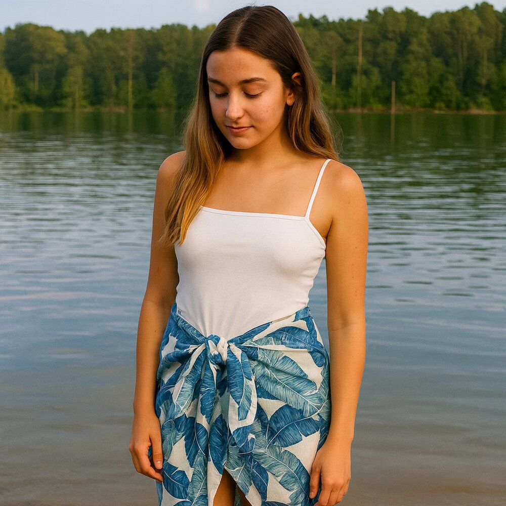 Ekouaer Tropical Leaf Sarong Swimsuit Cover-Up-Long Bikini‎ Wrap - New With Tags